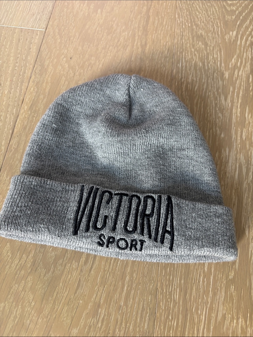 Victoria Sport Gray Knit Beanie with Embroidered Logo